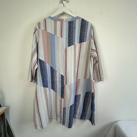 Cynthia Ashby Womens Oversized Striped Tunic Top Large Linen Blend Multicolor - Picture 2 of 10